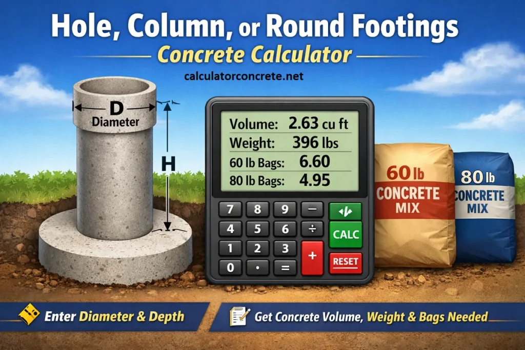 Concrete Column Calculator - Hole and Round Footings included